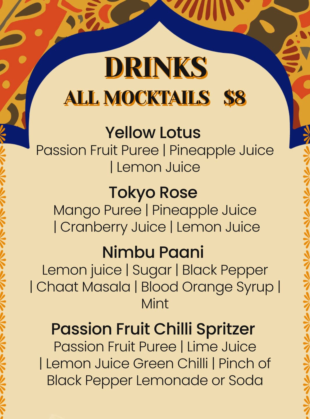 mocktails menu