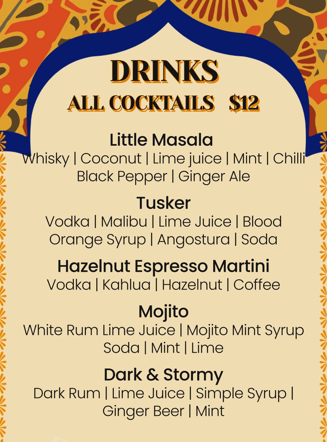 cocktails menu